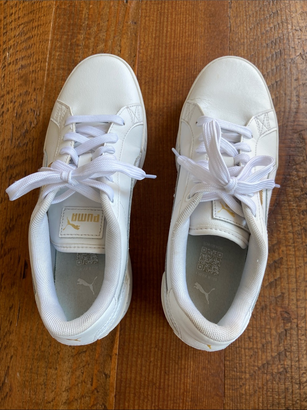 Puma White Platform Sneakers with Gold Accent